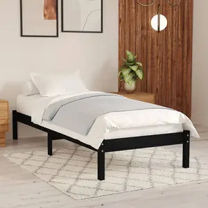 Berkfield Bed Frame Black Solid Wood Pine 100x200 cm