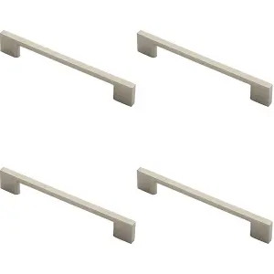 4x Slim D Shape Pull Handle 152 x 7.5mm 128mm Fixing Centres Satin Nickel