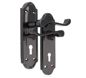 Ashford Door Handle Key Lock Scroll Lever - Black Nickel