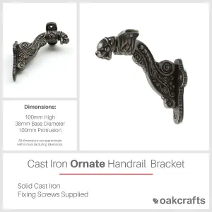 Oakcrafts - Antique Cast Iron Ornate Animal Head Handrail Bracket