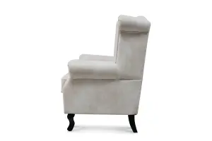 Faux Leather Suede Effect Britannia Wing Back Chair with Union Jack Flag Cream