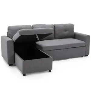 Newport Fabric Corner Large 3 Seater Sofa Bed With Storage Left Or Right Side (Grey)