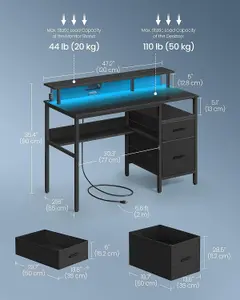 VASAGLE Gaming Desk with LED Lights and Built-In Power Outlets, Computer Desk with Monitor Shelf, Corner Desk, Ebony Black