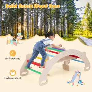 COSTWAY 4-in-1 Wooden Kids Climbing Toys Indoor Rocking Horse Arch Climber