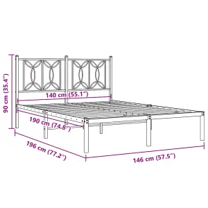 Berkfield Metal Bed Frame without Mattress with Headboard White 140x190cm