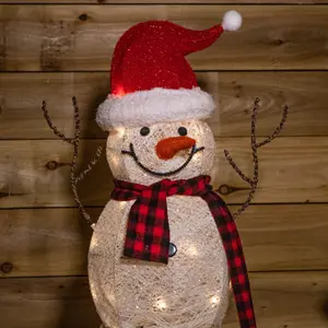 95cm Battery Operated Light up Christmas Snowman in Santa Hat with Warm White LEDs