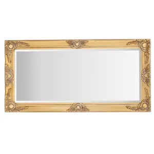 Villanova Solid Wood Flat Wall Mirror Antique Gold / 100cm H x 50cm W