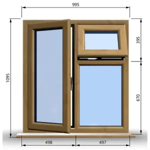 995mm (W) x 1095mm (H) Wooden Stormproof Window - 1 Opening Window (LEFT) - Top Opening Window (RIGHT) - Toughened Safety Glass