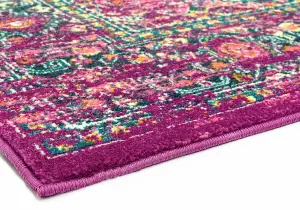 Modern Floral Rug, Bordered Bedroom, & LivingRoom Rug, Geometric DiningRoom Rug, 9mm Thick Fuchsia Rug-200cm X 290cm