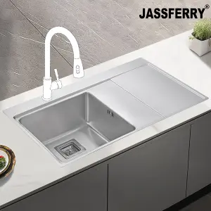 JASSFERRY Kitchen Sink 1.2 mm Stainless Steel Single Bowl Righthand Drainer Square Strainer