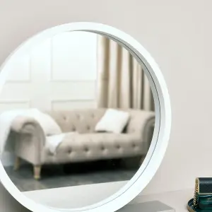 Melody Maison Round White & Silver Freestanding Table Top Mirror