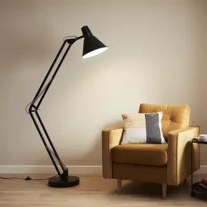 GoodHome Harchies Matt Black Floor light