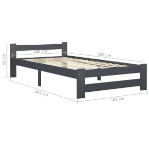 Berkfield Bed Frame Dark Grey Solid Pine Wood 100x200 cm