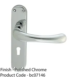 Smooth Rounded Latch & Lock Door Handle - Polished Chrome Lever On Backplate