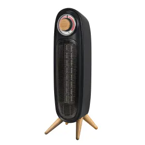 Russell Hobbs Electric Tower Heater 2000W Retro Black with Scandi Wood Effect RHRETFH1002WDB