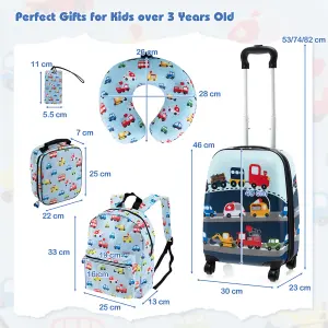 Costway 5 Piece Kids Luggage Set Carry-on Children Rolling Suitcase Set w/ Backpack