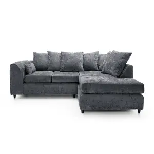 Harriet Crushed Chenille Right Facing Corner Sofa in Dark Grey