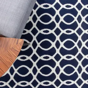 Navy Blue White Modern Trellis Living Room Rug 160x230cm