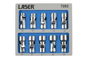 Laser Tools 7283 10pc Universal Joint Socket Set 3/8"D 6pt 10-19mm