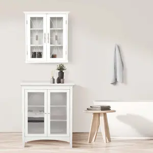 Teamson Home Bathroom Wall Cabinet, Wooden Cabinet with 2 Doors, Glass Doors, Bathroom Storage, White