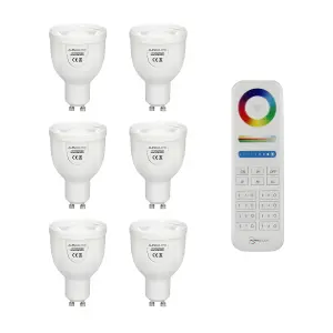 Auraglow 2.4GHz Remote Control CCT Multi White LED GU10 Bulb - 50W EQV - 6 Pack with Remote