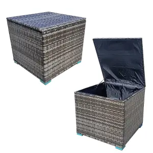 Rattan Garden Storage Box, Waterproof Deck Box with Lid, 333L Storage Basket Box, Gas Pressure Spring - Mix Gray