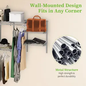 Costway Custom Wall-mounted Cloth Rail Closet w/ Shelves & Rods