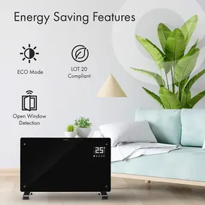 WiFi Smart Electric Glass Panel Heater 2500W Wall Mounted Or Free Standing Black