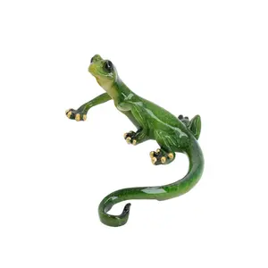 Green Speckled Gecko Lizard Resin Wall Shed Sculpture Statue House Medium