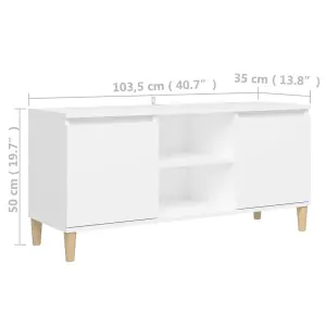 Berkfield TV Cabinet with Solid Wood Legs White 103.5x35x50 cm