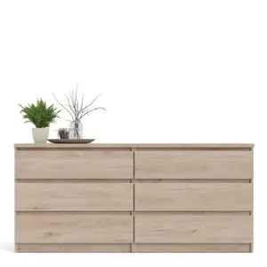 Naia Wide Chest of 6 Drawers (3+3) in Jackson Hickory Oak