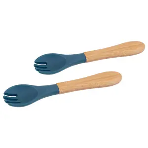 Bamboo Baby Weaning Forks with Silicone Tip - Navy Blue - Pack of 2