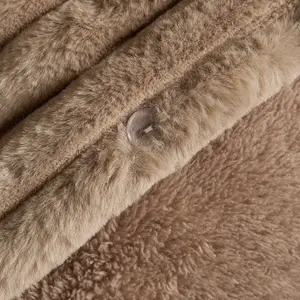 Faux Fur Ribbed Fleece Duvet Cover Bedding Set, Mink - King