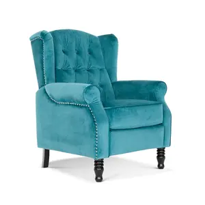 Velvet Teal Marianna Manual Recliner Wingback Chair