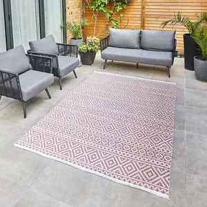 Pink Outdoor Rug, Geometric Stain-Resistant Rug For Patio Decks, 3mm Modern Outdoor Luxurious Area Rug- 190cm X 290cm