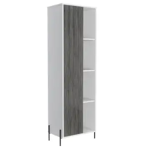 White Dallas tall storage & display cabinet, white & carbon grey oak effect