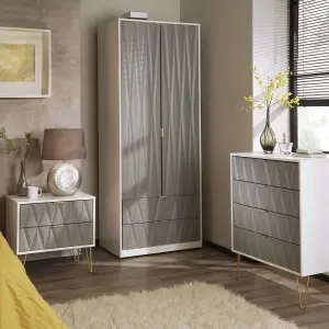 Ready assembled Contemporary Grey & white Double Wardrobe (H)1970mm (W)740mm (D)530mm