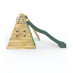 Rebo Wooden Pyramid Climbing Frame with Swing and 8.7ft Water Slide - Mystic