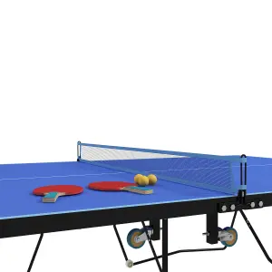 SPORTNOW 9FT Folding Table Tennis Table w/ 8 Wheels, for Indoors - Blue