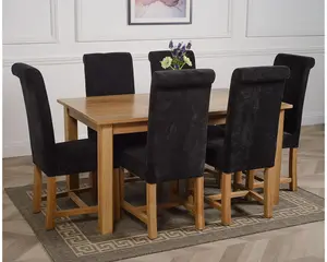 Oslo 150 x 90 cm Medium Oak Dining Table and 6 Chairs Dining Set with Washington Black Fabric Chairs