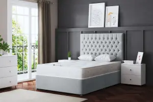 Seraphine Silver Upholstered Divan Bed with Headboard and Two Drawers Super King