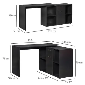 HOMCOM Dual-use Adjustable Large L-Shaped Computer Desk Laptop Workstation