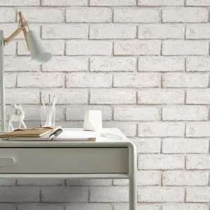 Superfresco Easy White / Red Brick Industrial Stone Tiled Wallpaper