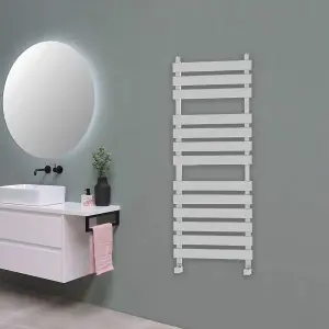 Designer Marvella White Flat Panel Towel Radiator Heated Ladder Rail - 1300 x 500mm - Straight TRV Valve Pair