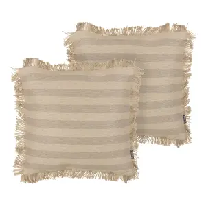 Set of 2 Cushions CIRSIUM Jute 45 x 45 cm Striped Beige