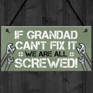 Red Ocean Grandad Fix It Screwed Man Cave Garage Shed Hanging Plaque Dad Grandad Gift Sign Funny