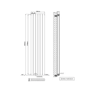 Rinse Bathrooms Vertical Radiators 1800x408mm Flat Panel Column Designer Radiator Black Double Radiators Central Heating