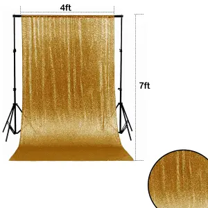 4ft x 7ft Sequin Backdrop Photography Background Shiny Fabric Glitter Curtain Backdrop, Gold