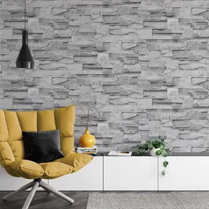 Slate Grey Realistic Stone Brick Wall Effect Textured Wallpaper Wall Faux