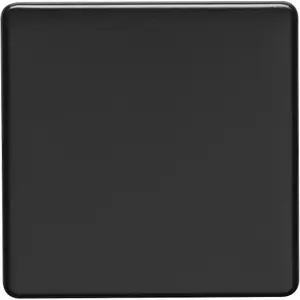 Single SCREWLESS MATT BLACK Blanking Plate Round Edged Wall Box Hole Cover